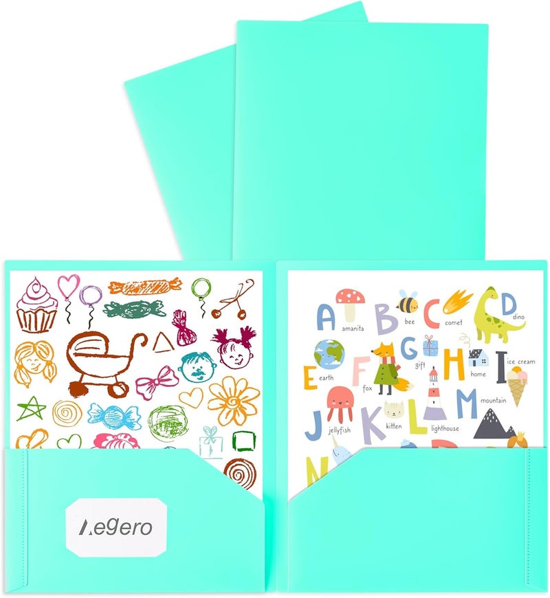 Aegero Plastic Folders with Pockets (7 Pack, Light Green), Durable Heavy Duty File Folders with Business Card Slot, 2-Pocket Folder for Schoolwork & Office,Letter Size - Image 4